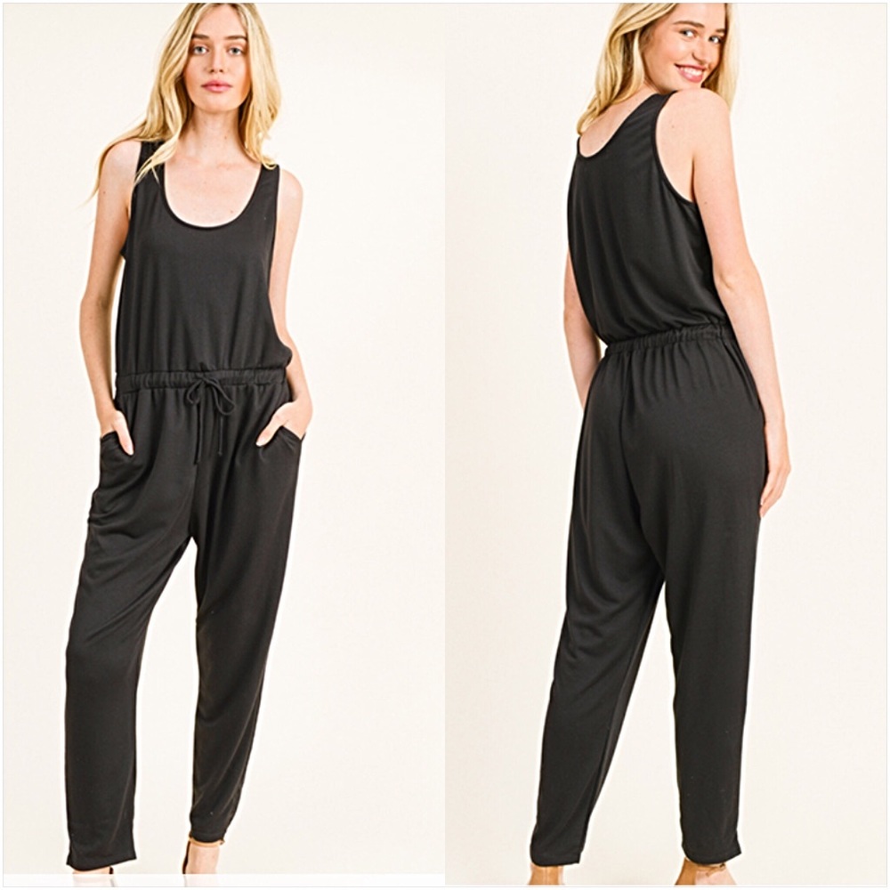 Softest Ever Black Jumpsuit Pockets  L - Picture 6 of 8